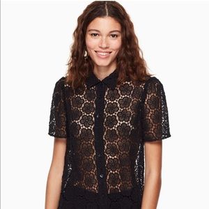 Kate Spade Bloom Flower Lace Top in Black Size Small
